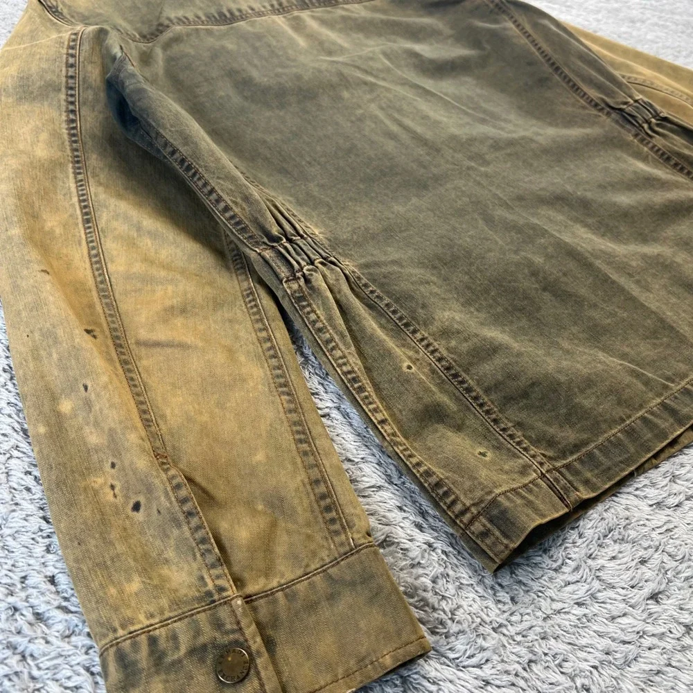 Armani Exchange Mens S Coated Cotton Field‎ Jacket Distressed Olive Patina Faded